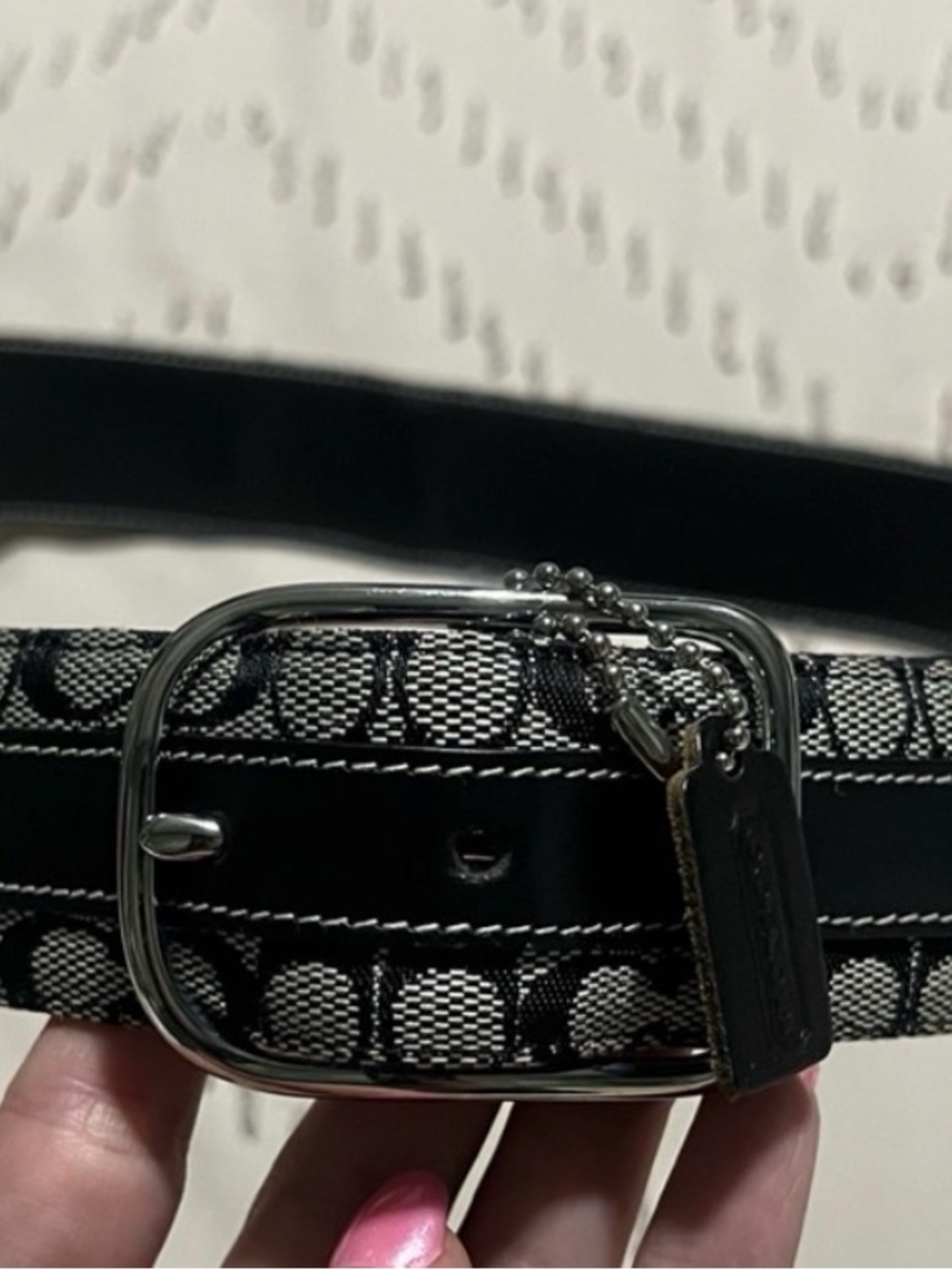 Coach Black and Silver Signature Logo Belt